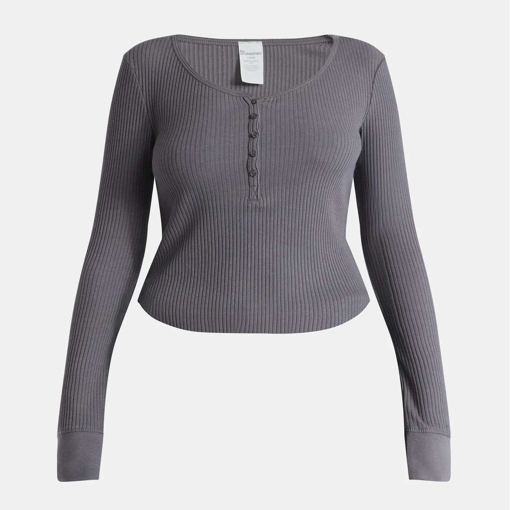 NB Scoop Neck Y2K Vibe Ribbed Shirttail Henley Top Sz XL Charcoal Gray Shirt NWT